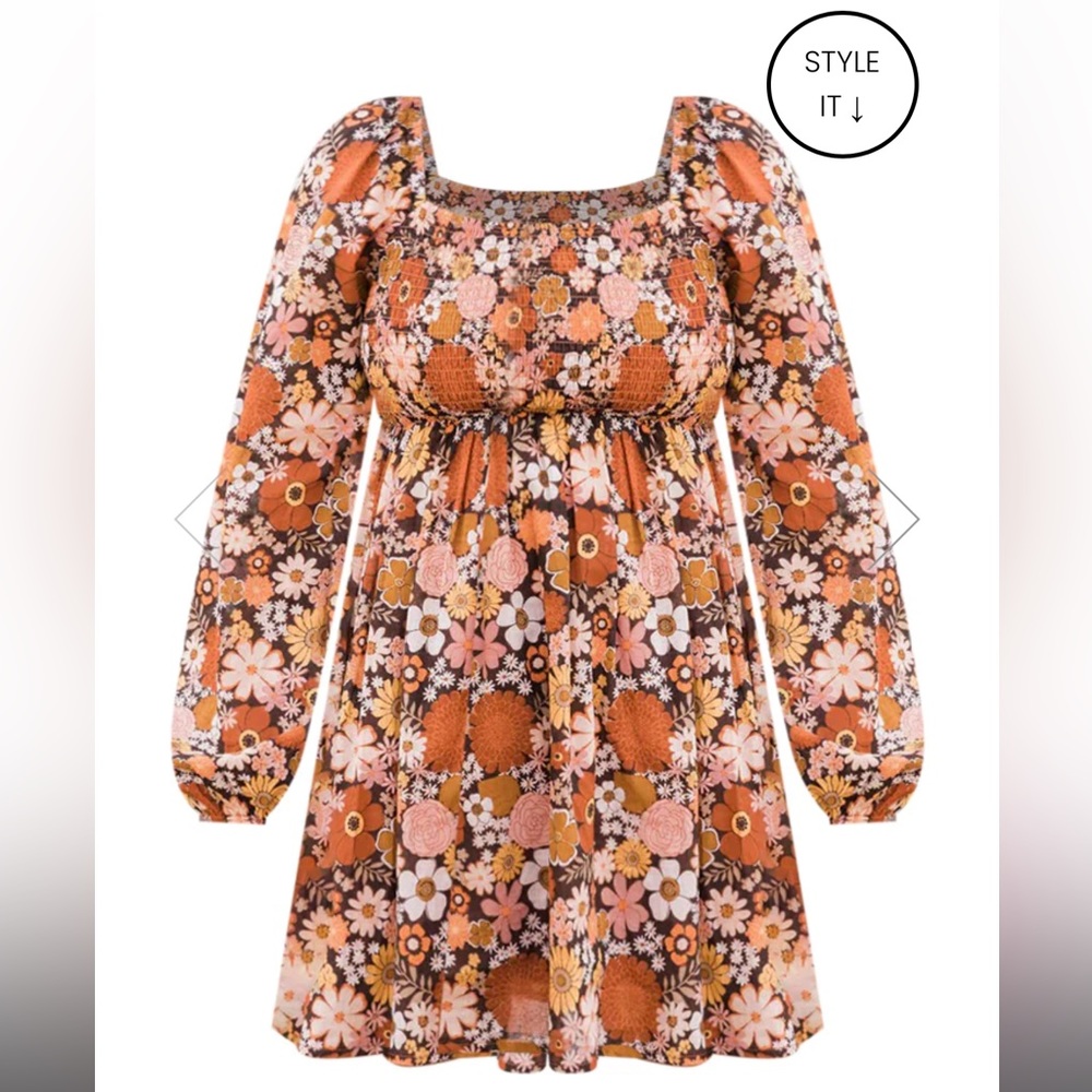 Krista Horton X Pinky Lily, DAISY DREAMIN' BROWN FLORAL DRESS, Sm